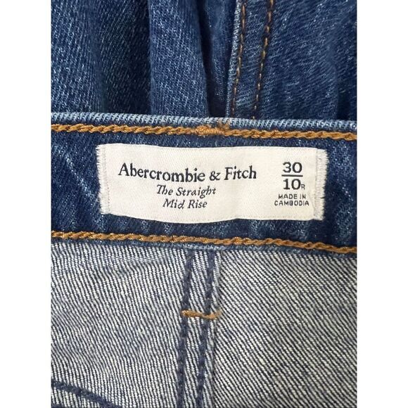 Abercrombie & Fitch Women Blue Size 30/10R The Straight Mid Rise Mid Wash Jeans - Picture 8 of 13